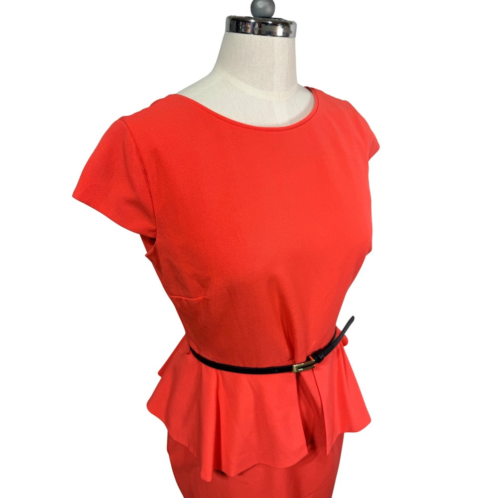 Worthington Dress Peplum Belted Sheath Women's 4 Coral Career Preppy Barbiecore